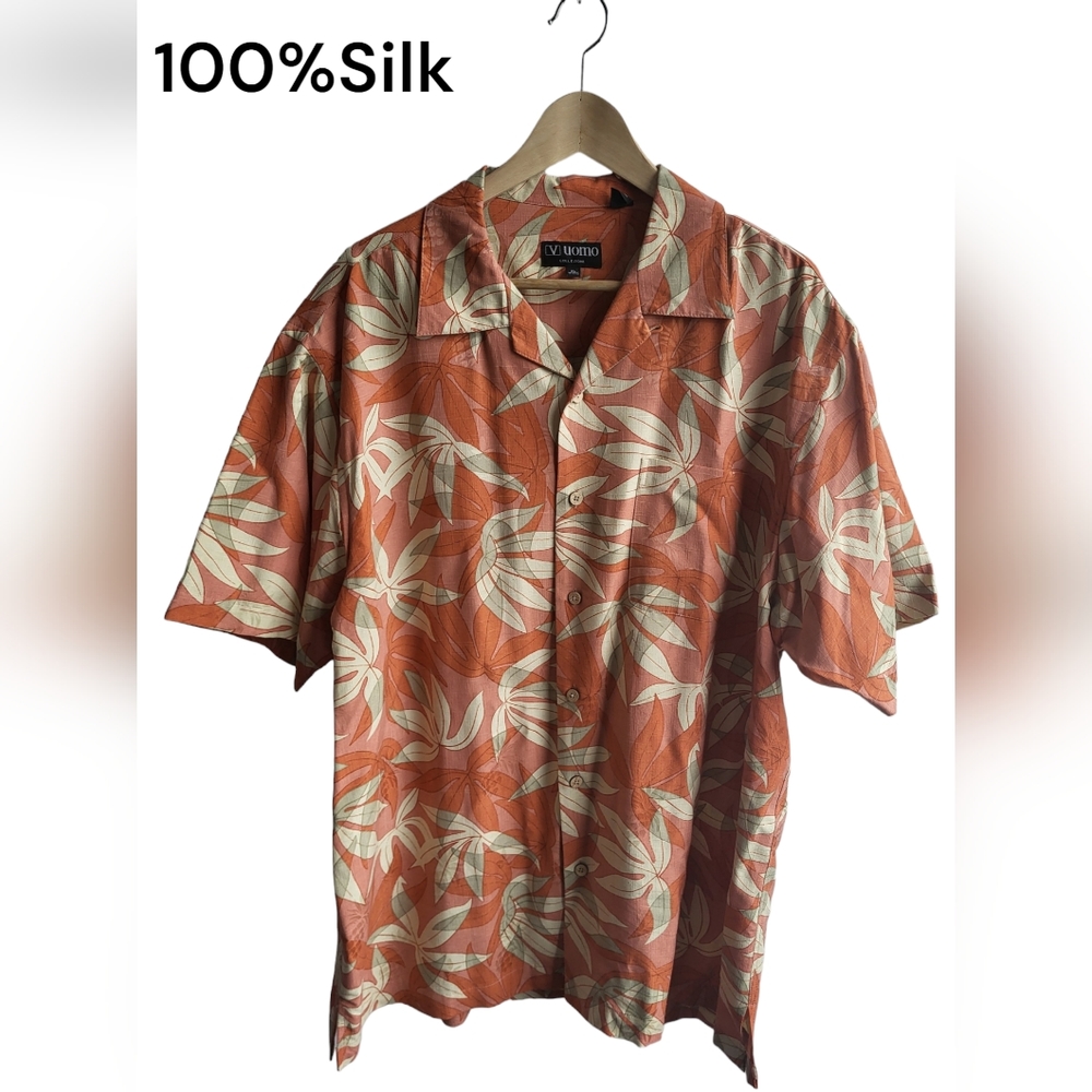 V Uomo Collezione Men's  100%Silk  Button Down Shirt Size XL